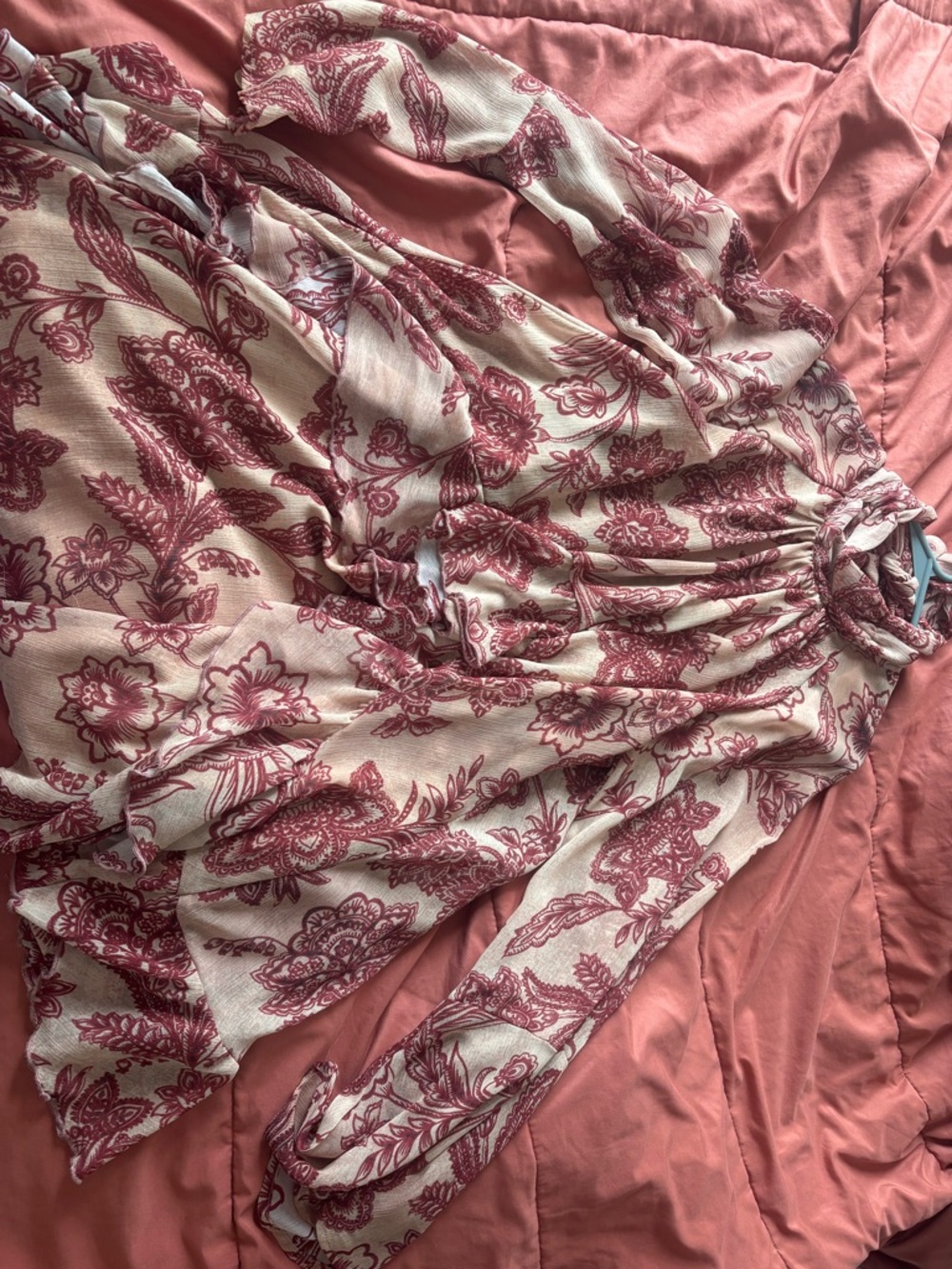 Avec Les Filles Cream and Burgundy Floral Long-Sleeve Dress